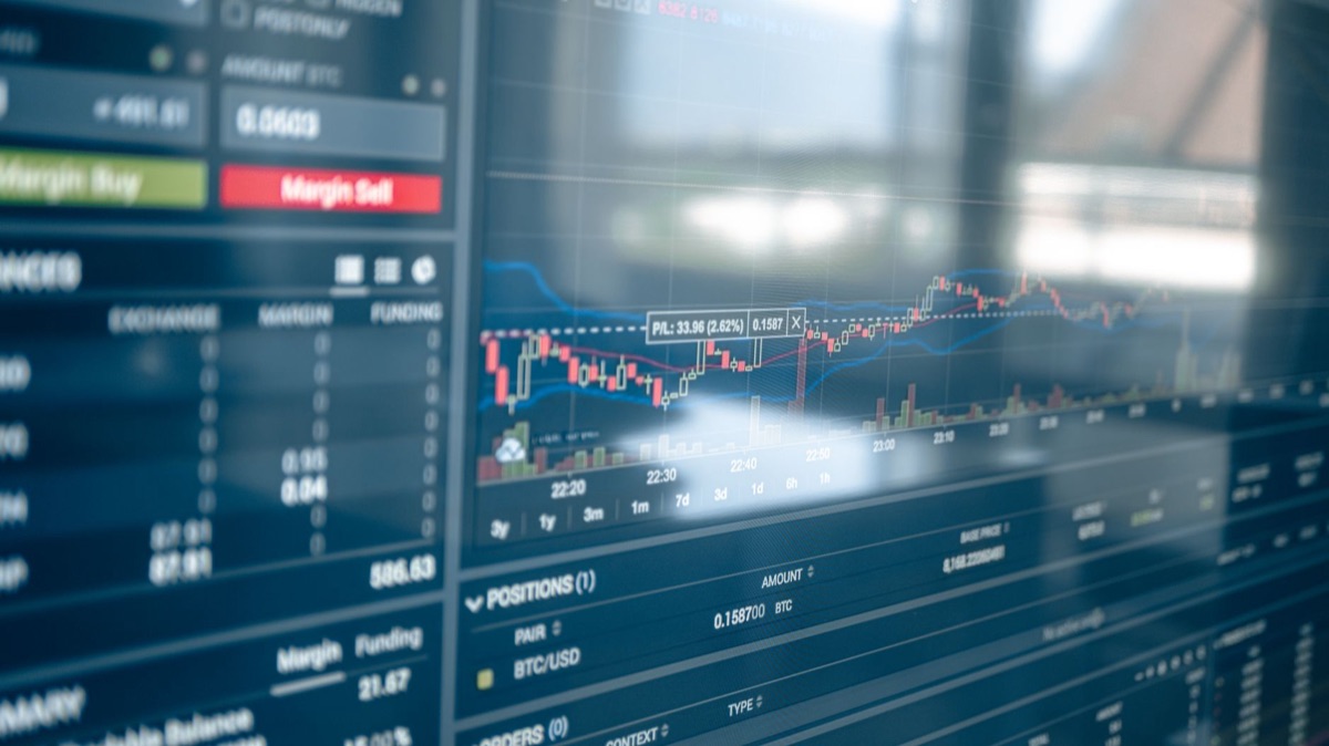 Abstracte weergave van financiële markten en digitale handel.