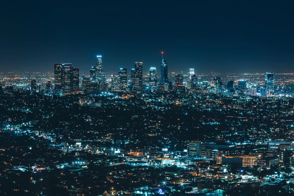 architecture, building, business, city, cityscape, night, illuminated, modern, skyline, skyscraper, tower, travel, urban, blue business, blue city, blue travel,