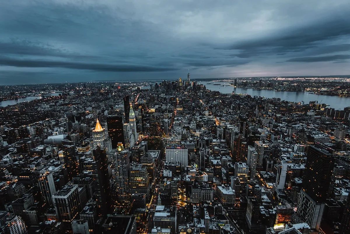 new york city, urban, cityscape, sunset, dusk, hudson river, skyscrapers, skyline, nature, buildings, architecture, sky, clouds, vies