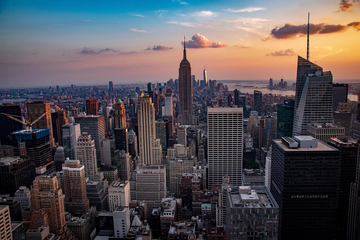 sunset, manhattan, city, skyline, architecture, usa, america, cityscape, nyc, travel, new, skyscraper, downtown, york, view, new york city, dusk, empire, state,