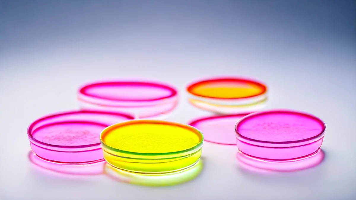 Un plat de Petri con cultivos bacterianos en agar.